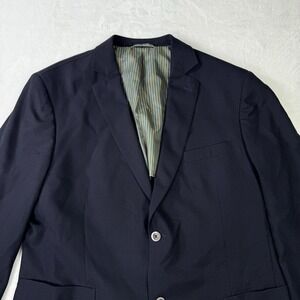 Q by Flynt Blazer‎ Mens 44R Navy Journey 100% Wool Double Vented Striped Lined